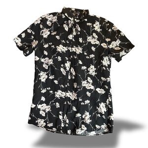 Floral Black and White Men's Button Down, Button Up Collar, Collared Shirt Gay
